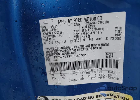 2014 Ford F-150 Fx4 from USA, damaged, VIN 1FTFW1ET2EFB44462